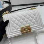 Chanel Boy Chanel Small White Grained Calfskin Leather Women's Handbag - Image 4