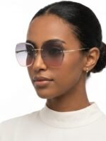 Chanel Rimless Geometric Gold Metal Frame Pink Gradient Lens Sunglasses