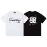 Balenciaga Chalk Logo Print Black Cotton Crew Neck T-Shirt - Image 7