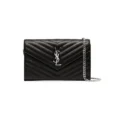 Saint Laurent Chain-strap YSL-plaque grained-leather wallet