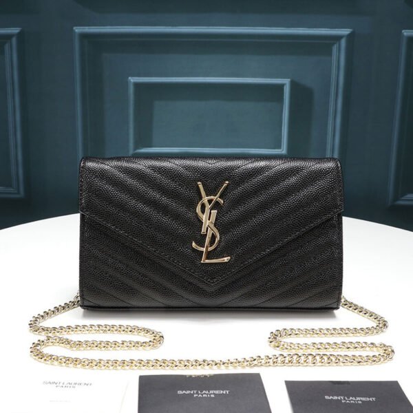 Saint Laurent Chain-strap YSL-plaque grained-leather wallet - Image 3
