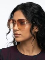 Chanel Square Pearl Detail Gold Tone Metal Frame Brown Gradient Lens Sunglasses