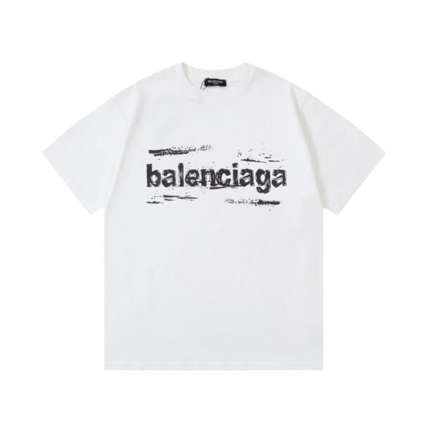 Balenciaga Chalk Logo Print Black Cotton Crew Neck T-Shirt - Image 4