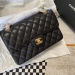 CHANEL Classic Double Flap Black Quilted Lambskin Leather Women's Shoulder Bag - Image 3