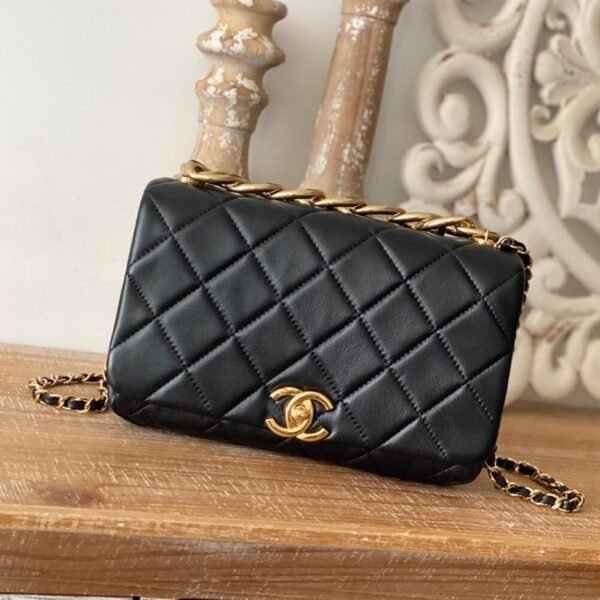 Chanel Classic Flap Small Black Quilted Lambskin Leather Women's Shoulder Bag - Image 3