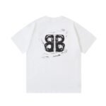 Balenciaga Chalk Logo Print Black Cotton Crew Neck T-Shirt - Image 6