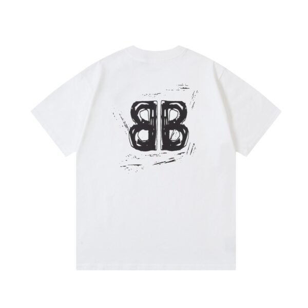 Balenciaga Chalk Logo Print Black Cotton Crew Neck T-Shirt - Image 6
