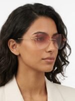 Cartier Premiere de Cartier CT0271S Rimless Butterfly Gold Metal Pink Gradient Lens Sunglasses
