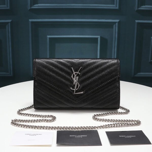 Saint Laurent Chain-strap YSL-plaque grained-leather wallet - Image 3
