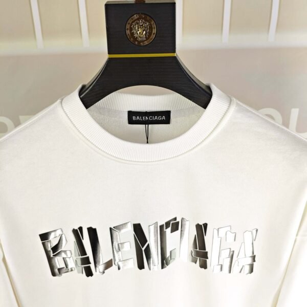 Balenciaga Tape Type Graphic Print White Crew Neck Sweatshirt - Image 6