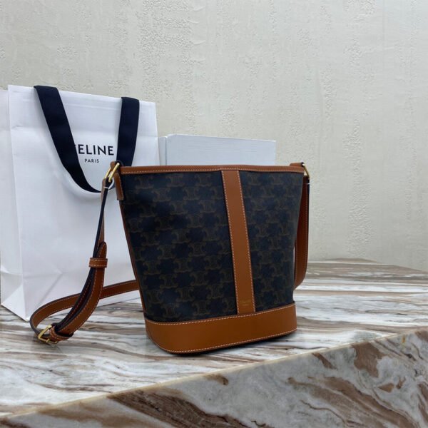 Celine Triomphe Canvas Small Bucket Women's Bag Tan Brown - Image 4