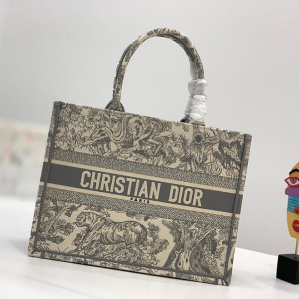 Dior Book Tote Small Grey Toile de Jouy Embroidered Canvas Women's Tote Bag - Image 3