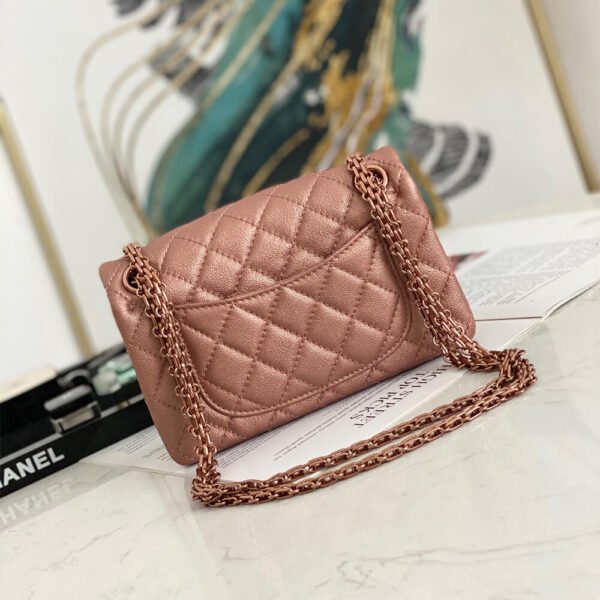 Chanel 2.55 Mini Metallic Rose Gold Quilted Leather Women's Shoulder Handbag - Image 5