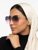 Chanel Rimless Square Gold Metal Purple Gradient Lens Sunglasses