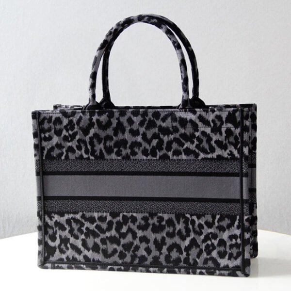 Dior Book Tote Small Grey Mizza Leopard Embroidered Canvas Women's Tote Bag - Image 4