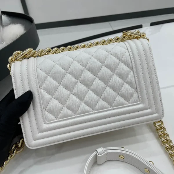 Chanel Boy Chanel Small White Grained Calfskin Leather Women's Handbag - Image 5