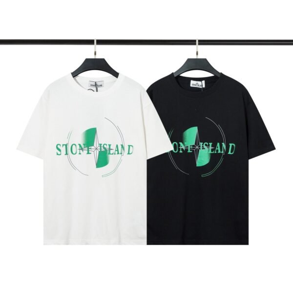 Stone Island Compass Graphic Print Black Cotton Crew Neck T-Shirt - Image 5