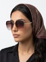 Chanel Oversized Square Gold Metal Frame Brown Gradient Lens Sunglasses