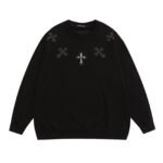 Chrome Hearts Leather Cross Patches Black Crew Neck Sweatshirt
