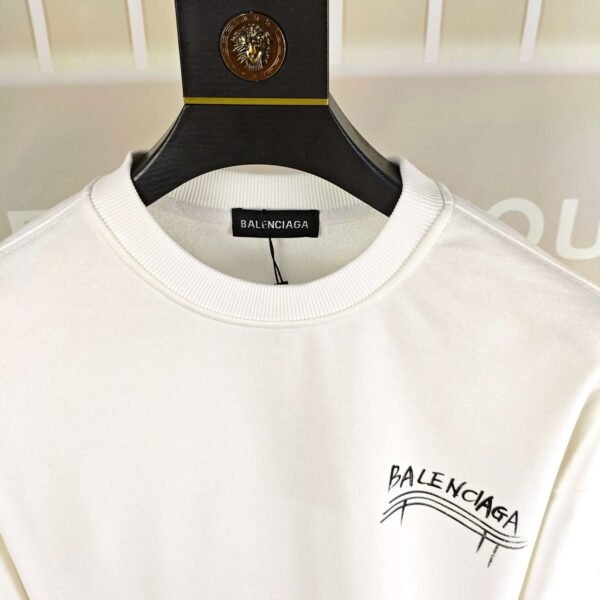 Balenciaga Hand-Drawn Logo Print White Crew Neck Sweatshirt - Image 4