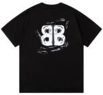 Balenciaga Chalk Logo Print Black Cotton Crew Neck T-Shirt - Image 5