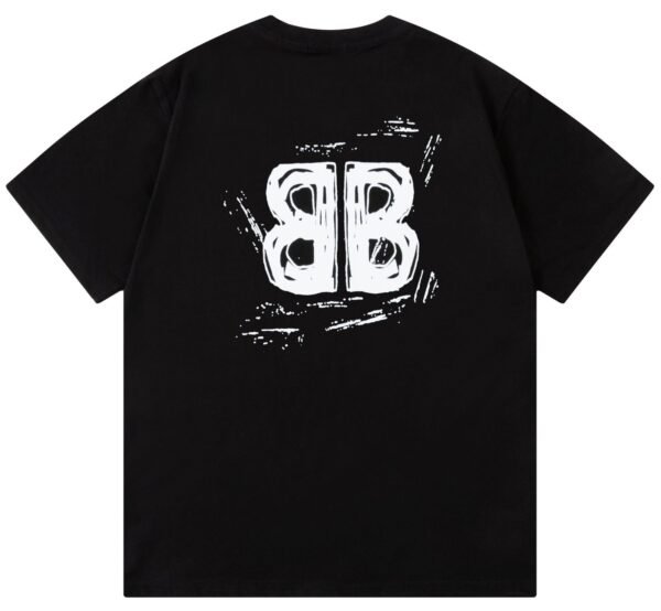 Balenciaga Chalk Logo Print Black Cotton Crew Neck T-Shirt - Image 5