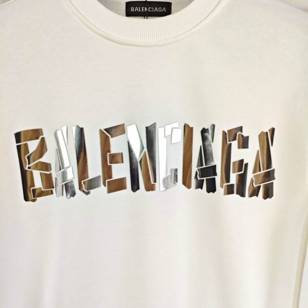 Balenciaga Tape Type Graphic Print White Crew Neck Sweatshirt - Image 5