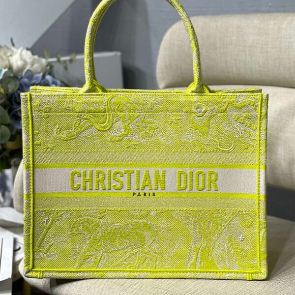 Dior Book Tote Small Chartreuse Yellow Toile de Jouy Embroidery Women's Tote Bag - Image 3