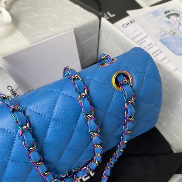 Chanel Classic Flap Blue Quilted Leather Rainbow Hardware Women's Handbag - Image 5