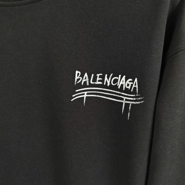 Balenciaga Hand-Drawn Logo Print Black Crew Neck Sweatshirt - Image 6