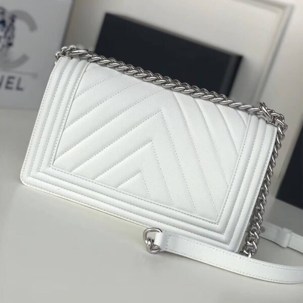Chanel Boy Chanel Chevron White Leather Women's Shoulder Bag - Image 5