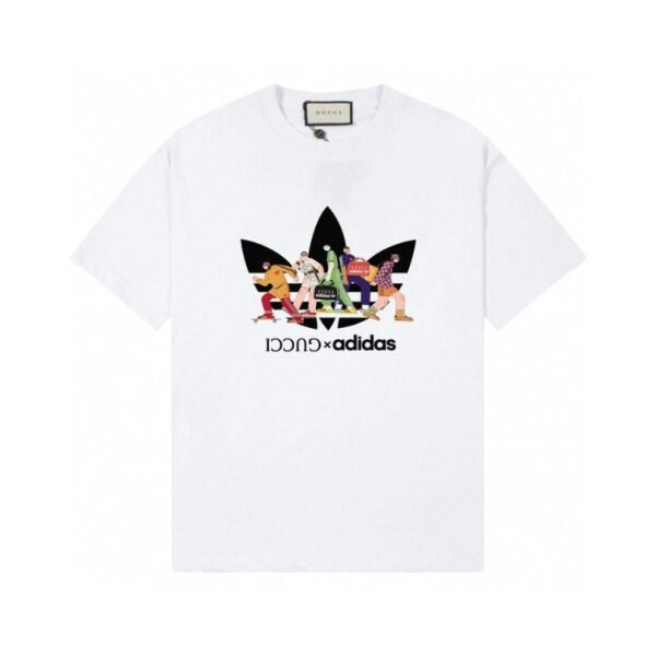 Gucci x Adidas Trefoil Characters Graphic Print White Crew Neck T-Shirt - Image 2