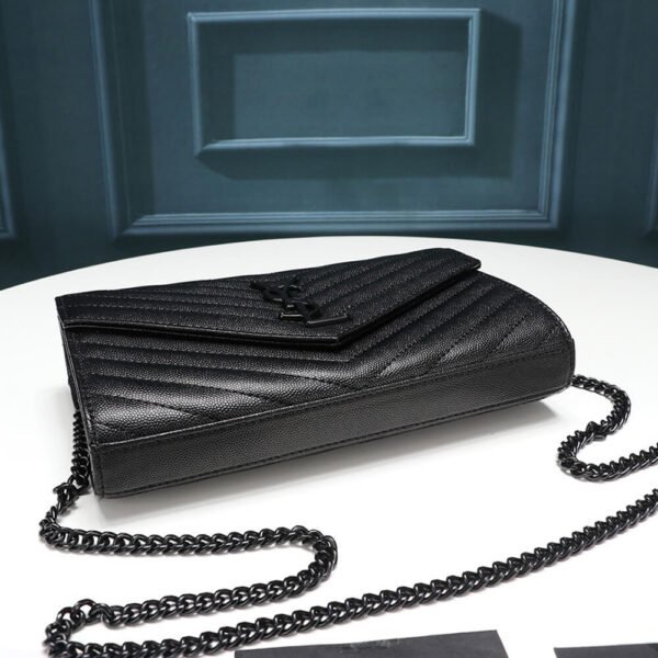 Saint Laurent Chain-strap YSL-plaque grained-leather wallet - Image 5