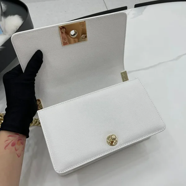 Chanel Boy Chanel Small White Grained Calfskin Leather Women's Handbag - Image 7