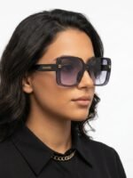 Chanel Oversized Square Black Acetate Frame Grey Gradient Lens Sunglasses