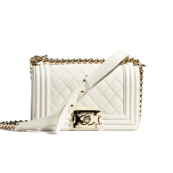 Chanel Boy Chanel Small White Grained Calfskin Leather Women's Handbag - Image 2