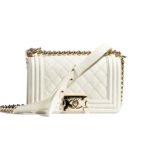 Chanel Boy Chanel Small White Grained Calfskin Leather Women's Handbag