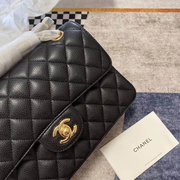 CHANEL Classic Double Flap Black Quilted Lambskin Leather Women's Shoulder Bag - Image 5
