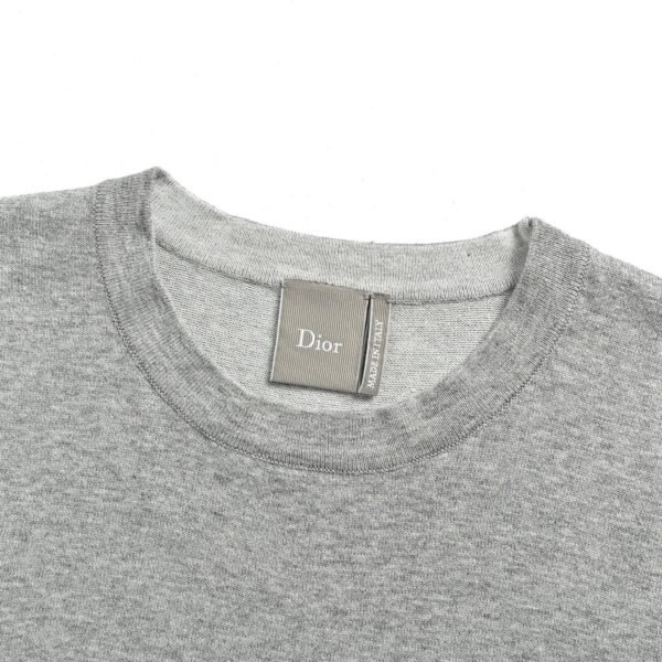 Dior Embroidered Logo Grey Cotton Relaxed Fit Crew Neck T-Shirt - Image 5
