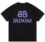 Balenciaga Hand Drawn BB Logo Print Black Purple Cotton Crew Neck T-Shirt - Image 2