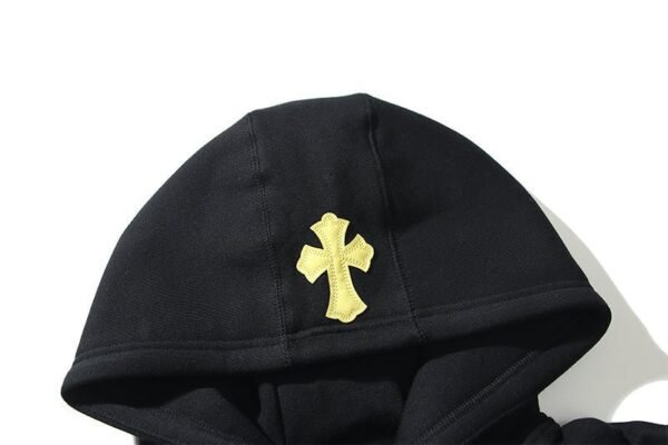 Chrome Hearts Multi Cross Patch Black Yellow Zip-Up Hoodie - Image 6