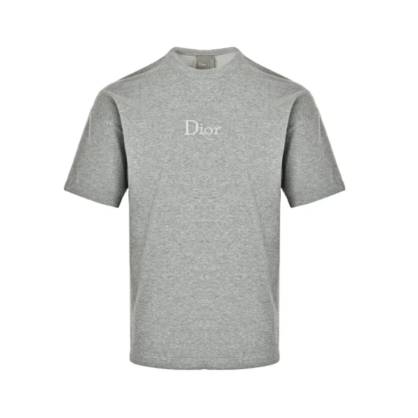 Dior Embroidered Logo Grey Cotton Relaxed Fit Crew Neck T-Shirt - Image 2