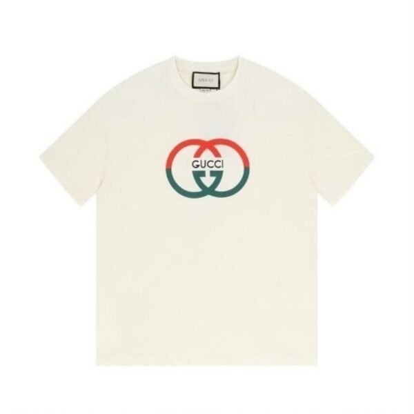 Gucci Interlocking G Web Logo Print Off-White Cotton Crew Neck T-Shirt - Image 2
