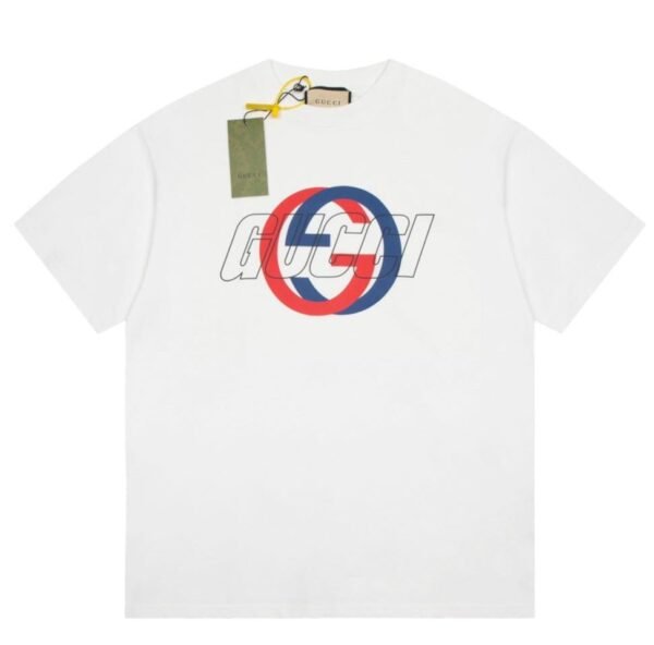 Gucci Interlocking G Graphic Print White Crew Neck T-Shirt - Image 2