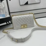 Chanel Boy Chanel Small White Grained Calfskin Leather Women's Handbag - Image 3