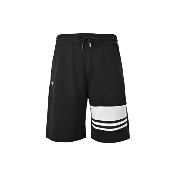 Prada Triangle Logo Striped Black Cotton Drawstring Shorts - Image 2
