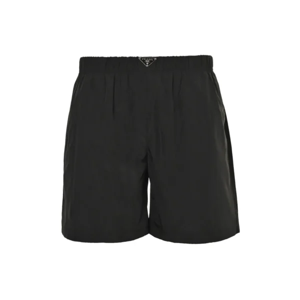 Prada Triangle Logo Plaque Black Re-Nylon Elasticated Waistband Shorts - Image 2