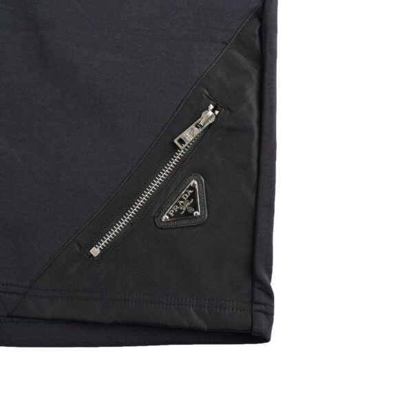 Prada Triangle Logo Diagonal Zip Pocket Drawstring Black Shorts - Image 7