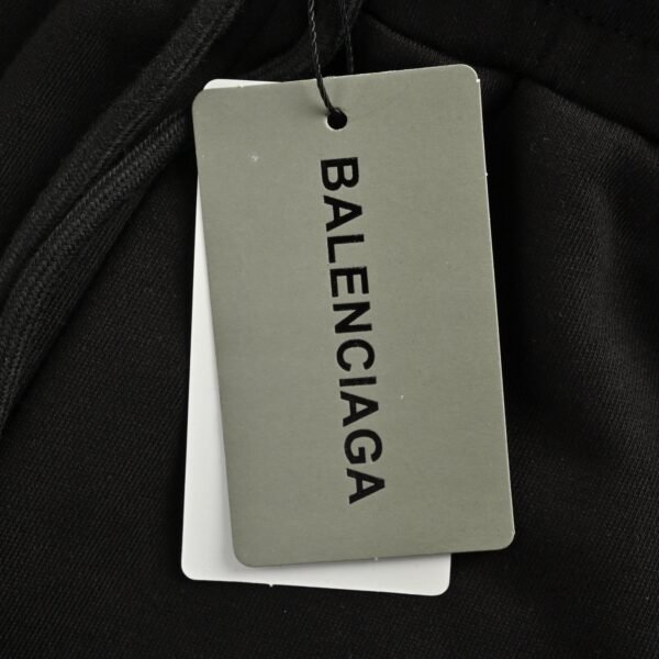 Balenciaga Logo Print Black Drawstring Sweat Shorts - Image 7