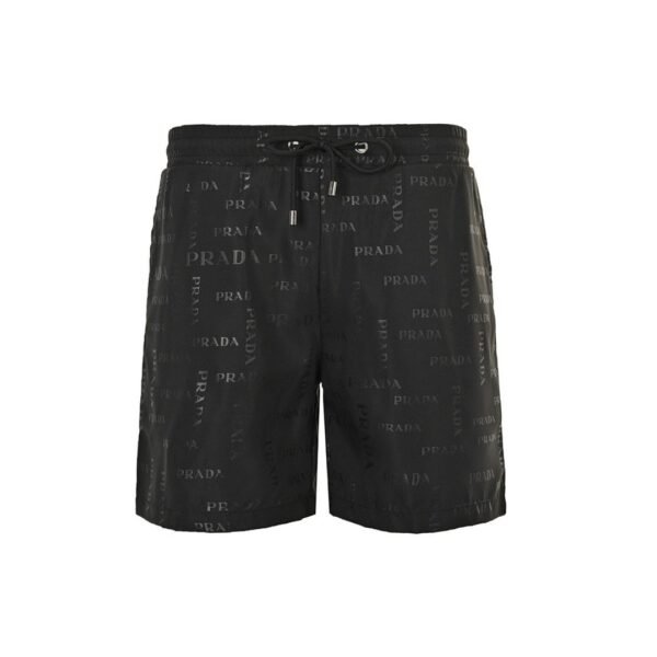 Prada All-Over Logo Print Black Drawstring Shorts - Image 2